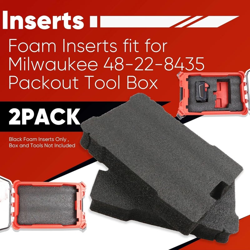 Terixe 2 Pack Foam Inserts Compatible with Milwaukee 48-22-8435 Packout Tool Box – Black Customizable Foam Inserts – DIY Cut & Organize with Impact Protection - Image 2
